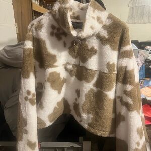 Kittenish Cream and Brown Fuzzy Jacket